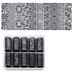 Black Nail Art Transfer Stickers, Nail Decals, DIY Nail Tips Decoration for Women, Imitation Flower Lace Pattern, Black, 1000x40mm, 10styles, 1style/roll, 10roll/box