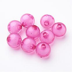 Deep Pink Transparent Acrylic Beads, Bead in Bead, Round, Deep Pink, 8mm, Hole: 2mm, about 2050pcs/500g