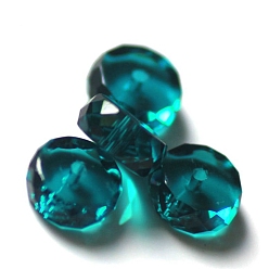 Dark Cyan Imitation Austrian Crystal Beads, Grade AAA, Faceted, Flat Round, Dark Cyan, 8x3.5mm, Hole: 0.9~1mm