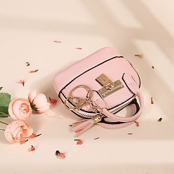 Pink Imitation Leather Zip Mini Coin Purse with Key Ring, Keychain Wallet, Change Handbag for Car Key ID Cards, Pink, 10.5x8x4cm
