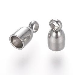 Stainless Steel Color 201 Stainless Steel Cord Ends, End Caps, Half Oval, Stainless Steel Color, 8x4mm, Hole: 2mm, Inner Diameter: 3mm