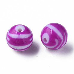 Medium Orchid Opaque Striped Acrylic Beads, Round, Medium Orchid, 19mm, Hole: 3mm, about 112pcs/500g