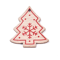 Bois Solide Pendentifs en bois de peuplier, arbre de Noël avec flocon de neige, pour noël, teint, burlywood, 49.5x42x2.5mm, Trou: 3mm