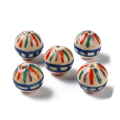 Beige Handmade Porcelain Beads, Famille Rose Porcelain, Round, Beige, 12~13.5mm, Hole: 1.8mm