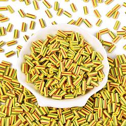 Желтый Стеклярус, непрозрачных цветов просачиваться, круглое отверстие, желтые, 8~10x4 мм, отверстие : 1.8 мм, Около 1800 шт / фунт