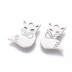 Stainless Steel Color 201 Stainless Steel Charms, Fox, Stainless Steel Color, 14x12x1mm, Hole: 1.5mm
