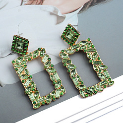 Green Colorful Geometric Crystal Earrings with Elegant High-end Style