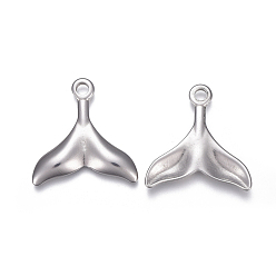 Stainless Steel Color 304 Stainless Steel Pendants, Whale Tail Shape, Stainless Steel Color, 25.5x25x2.8mm, Hole: 3mm