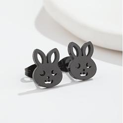 black Cute Cartoon Stainless Steel Animal Earrings - Fashionable Bunny Ear Jewelry