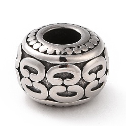 Antique Silver 304 Stainless Steel European Beads, Large Hole Beads, Drum, Antique Silver, 8.5x12mm, Hole: 5mm