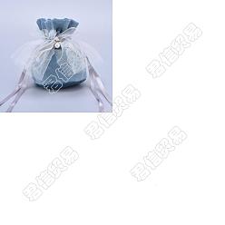 Steel Blue Nbeads 12Pcs Velvet Jewelry Drawstring Gift Bags, with Plastic Imitation Pearl & White Yarn, Wedding Favor Candy Bags, Steel Blue, 14.2x14.9x0.4cm