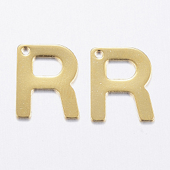 Letter R 304 Stainless Steel Charms, Letter, Initial Charms, Real 18k Gold Plated, Letter.R, 11x6~12x0.8mm, Hole: 1mm