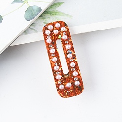 Chocolate Rectangle Glitter Acrylic No Bend Alligator Hair Clips for Women, No Crease Curl Pins, with Rhinestone & Plastic Imitation Pearls, Chocolate, 61x19mm