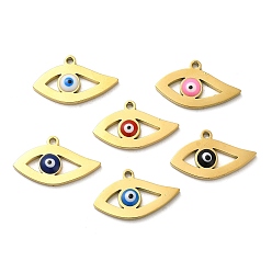 Mixed Color 304 Stainless Steel Enamel Pendants, Real 18K Gold Plated, Evil Eye Charm, Mixed Color, 10x17.5x2mm, Hole: 1.2mm