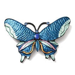 Steel Blue Butterfly Alloy Enamel & Rhinestone Brooches, Insect Lapel Pins for Clothes, Steel Blue, 47x69mm