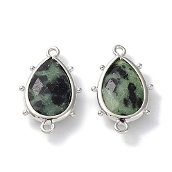 Ruby in Zoisite Natural Ruby in Zoisite Connector Charms, with Platinum Plated Brass Edge Loops, Faceted, Teardrop, 24x14.5x5mm, Hole: 1.2mm & 1.4mm