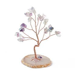 Флюорит Украшение для витрины из натурального флюорита, Основа из кусочков агата, украшение фэн-шуй для богатства, удача, латунная проволока из розового золота, обернутая, 44~56x53~66x85~96 мм