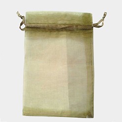 Dark Khaki Organza Gift Bags with Drawstring, Jewelry Pouches, Wedding Party Christmas Favor Gift Bags, Dark Khaki, 23x17cm