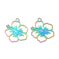 Цветок 304 подвески из нержавеющей стали, ионное покрытие (ip), лазерная резка, Радуга цветов, цветок, 24.5x22x1 мм, отверстие : 2.5 мм