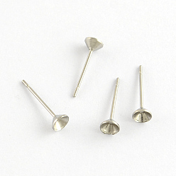 Stainless Steel Color 304 Stainless Steel Flat Round Blank Peg Stud Earring Settings, Stainless Steel Color, 14x6mm, pin:1mm, fit for 6mm rhinestone