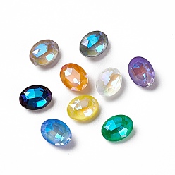 Mixed Color Mocha Fluorescent Style Eletroplate K9 Glass Rhinestone Cabochons, Pointed Back, Oval, Mixed Color, 8x6x3.5mm