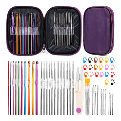 Purple Sewing Tool Sets, including Stainless Steel Scissor, Needle Threaders, Sewing Seam Rippers, Head Pins, Safety Pin, Zipper Storage Bag, Purple, 180x135x30mm