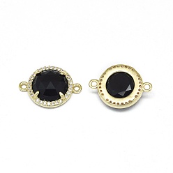 Black Stone Synthetic Black Stone Links connectors, with Brass Findings and Cubic Zirconia, Faceted, Half Round, Golden, 18~18.5x13~13.5x4~4.5mm, Hole: 1.5mm