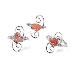 Carnelian Natural Carnelian Chips with Vortex Finger Ring, Platinum Brass Wire Wrap Jewelry for Women, Inner Diameter: 18mm