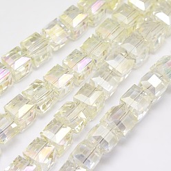 Light Yellow Pearl Luster Plated Crystal Glass Beads Strands, Faceted, Cube, Light Yellow, 10x10x10mm, Hole: 1mm, about 79pcs/strand, 30.7 inch