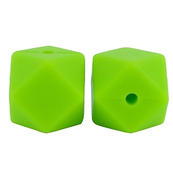 Lawn Green Octagon Food Grade Silicone Beads, Chewing Beads For Teethers, DIY Nursing Necklaces Making, Lawn Green, 17mm
