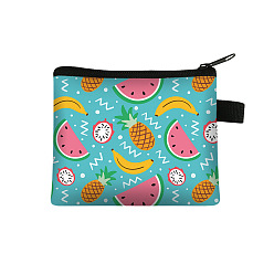 Turquoise Watermelon Printed Polyester Coin Wallet Zipper Purse, for Kechain, Card Storage Bag, Rectangle, Turquoise, 13.5x11cm