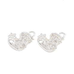 Посеребрённый Рождественские латунные подвески с микропаве из фианита, рождественские носки-талисманы, 925 серебро покрытием, 8x12x3 мм, отверстие : 1.4 мм