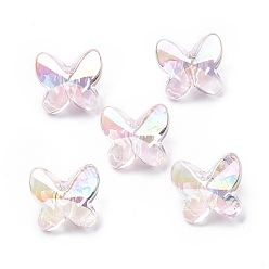 Pink UV Plating Rainbow Iridescent Acrylic Beads, Butterfly, Pink, 6x7x7mm, Hole: 1.8mm