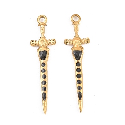 Черный 304 нержавеющей стальной эмали подвески, очарование меча, реальный 18 k позолоченный, ионное покрытие (ip), долговечный, чёрные, 40x11x2 мм, отверстие : 2 мм