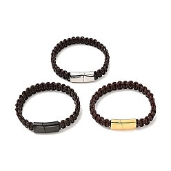 Mixed Color Leather Braided Cord Bracelet with 304 Stainless Steel Magnetic Clasp for Men Women, Mixed Color, 8-5/8 inch(22cm)