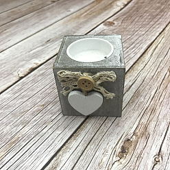 Gray Wooden Candle Holder, Tealight Candlestick Holder, Cube with Heart, Gray, 5.8x5.8x5.8cm