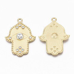Real 18K Gold Plated Alloy Big Pendants, with Crystal Rhinestone, Cadmium Free & Nickel Free & Lead Free, Real 14k Gold Plated, 66.5x49.5x7.5mm, Hole: 4.5mm
