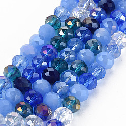 Cornflower Blue Electroplate Glass Beads Strands, AB Color Plated, Faceted, Rondelle, Cornflower Blue, 7.5~8x6mm, Hole: 1.5mm, about 69~72pcs/strand, 16.54 inch~17.24 inch(42cm~43.8cm)
