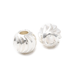 Серебро Рифленые круглые латунные бусины, долговечный, стойки покрытие, без свинца и без кадмия, серебряные, 6x5 мм, отверстие : 2 мм