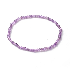 Amethyst Faceted Rondelle Natural Amethyst Beads Stretch Bracelets, Reiki February Birthstone Jewelry for Her, Inner Diameter: 2-3/8 inch(6.1cm)