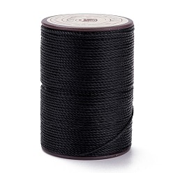 Black Round Waxed Polyester Thread String, Micro Macrame Cord, Twisted Cord, for Leather Sewing Stitching, Black, 0.8mm, about 54.68 Yards(50m)/Roll