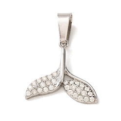 Stainless Steel Color 304 Stainless Steel Micro Pave Clear Cubic Zirconia Charms, Fishtail Charms, Stainless Steel Color, 13x14.5x1.5mm, Hole: 5.5x2.5mm