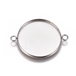 Stainless Steel Color 304 Stainless Steel Cabochon Connector Settings, Plain Edge Bezel Cups, Flat Round, Stainless Steel Color, Tray: 25mm, 34x26.8x2mm, Hole: 2.2mm