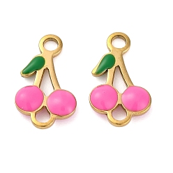 Ярко-Розовый Ионное покрытие (ip) 304 нержавеющая сталь эмалированные фруктовые соединители подвески, вишневые ссылки, золотые, ярко-розовый, 13x7.5x2.5 мм, отверстие : 1.6 мм