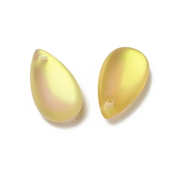 Jonquil Glass Pendants, Frosted, Teardrop, Jonquil, 15.5x8.8x5.5mm, Hole: 1mm