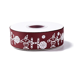 Dark Red 25 Yards Christmas Theme Printed Polyester Grosgrain Ribbon, for DIY Jewelry Making, Flat, Dark Red, 1- inch(25.5mm)