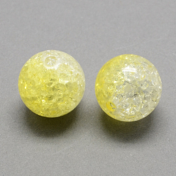 Jaune Champagne Transparentes perles acryliques de craquement deux de tonalité, moitié peint à la bombe, ronde, jaune champagne, 8mm, trou: 2 mm, environ 1892 pcs / 500 g