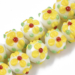 Yellow Handmade Lampwork Beads Strands, Flower, Yellow, 11~12x11~12x10mm, Hole: 1.5mm, about 45pcs/strand, 17.72 inch(45cm)