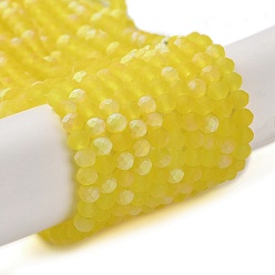 Желтый Стеклянные бусины, имитация нефрита , с половинным покрытием ab цвета, граненые, матовые, рондель, желтые, 3.5x3 мм, отверстие : 1 мм, около 117 шт / нитка, 13.66''~13.90 дюйм (34.7~35.3 см)