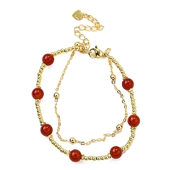 Красный Агат Природных браслеты сердолика, латунные многорядные браслеты для женщин, долговечный, 7 дюйм (17.8 см) ~ 7-3/8 дюйм (18.6 см)